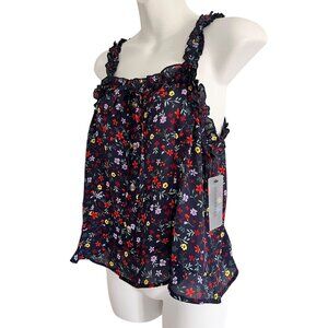 Roommates Navy Blue Floral Cami Tank Top Junior's L Womens Small Sleeveless Boho